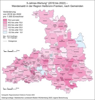 Wandersaldi von 2018 bis 2022 pro 1000 Einwohner