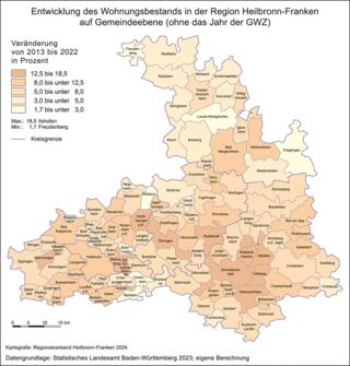 Entwicklung des Wohnungsbestands von 2013 bis 2022 in Prozent