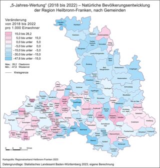 Natürliche Bevölkerungs-Entwicklung von 2018 bis 2022 in Prozent